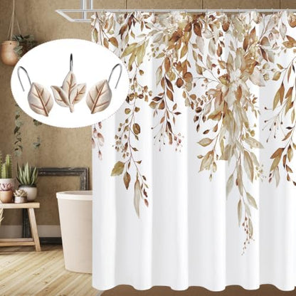 Beige Plant Leaf Shower Curtain Hooks,Eucalyptus Bathroom Decor,12PCS