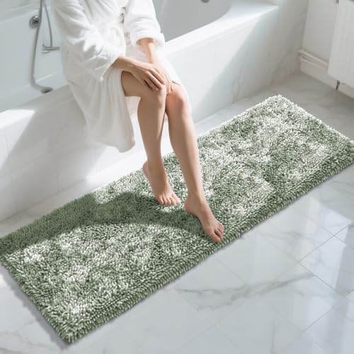 Yimobra Long Bathroom Rugs Runner 70x24 Inch, Extra Thick Soft Absorbent Chenille Bath Mat, Non Slip Machine Washable, Quick Dry Bath Rugs for Bathroom Floor, Tub and Shower, Sage Green