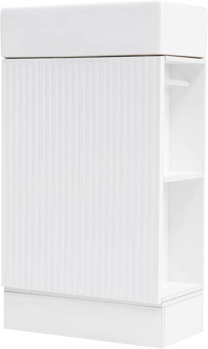 Harper & Bright Designs 18.6" Bathroom Vanity with Sink, Free Standing Single Basin Vanity Set with Storage Cabinet & Two-Tier Shelf, Wooden Cabinet with Ceramic Basin for Bathroom, White