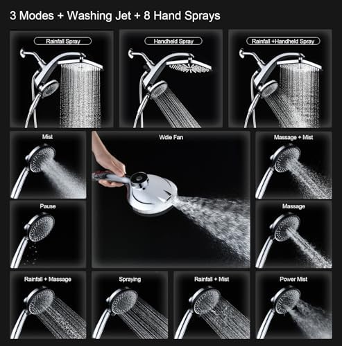 Rain Shower Head with Handheld Showerhead, Chrome 1.8GPM 460311 + Holder