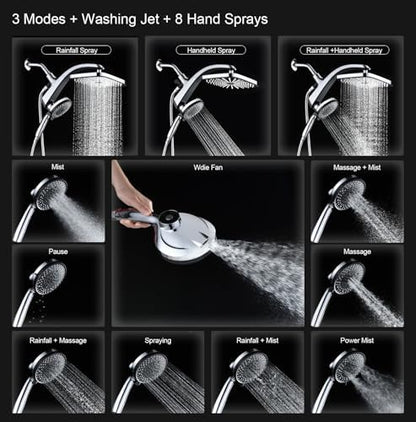 Rain Shower Head with Handheld Showerhead, Chrome 1.8GPM 460311 + Holder