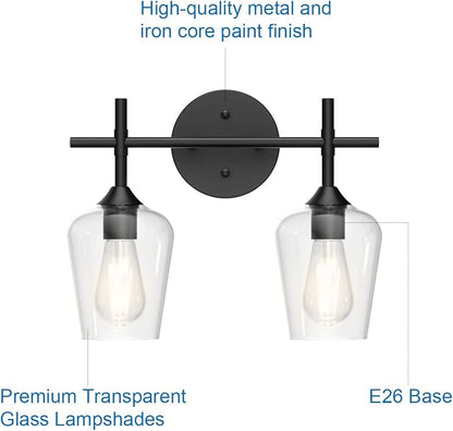 Ralbay Vintage Black Bathroom Light Fixtures 2-Lights Industrial Matte Black Finish with Clear Glass Black Vanity Lights Farmhouse Bathroom Vanity Lights Wall Sconce