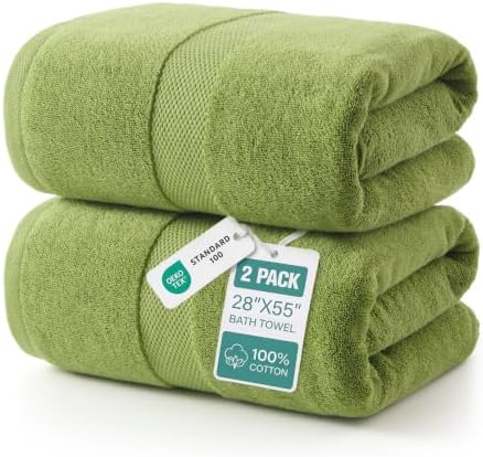 ecolook 2 Pack 100% Cotton Bath Towels, 28 x 55 Inches, Soft