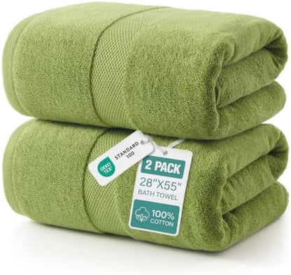 ecolook 2 Pack 100% Cotton Bath Towels, 28 x 55 Inches, Soft
