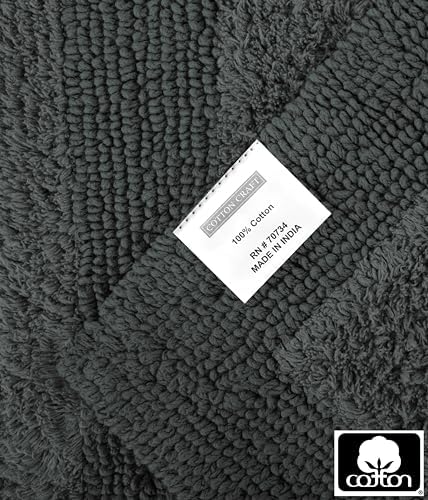 COTTON CRAFT 2 Pack Reversible Bath Mat Rug - Plush -17x24- Charcoal Grey