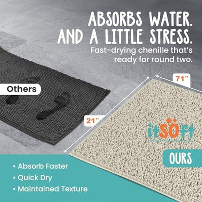 Chenille Bath Mats 71"x21", Plush Absorbent Quick Dry, Soft & Machine Washable, Non Slip Carpet for Bathroom, Thick Bathroom Rugs, Shower Restroom Rug Mat, Alfombras De Bano, Bathrugs