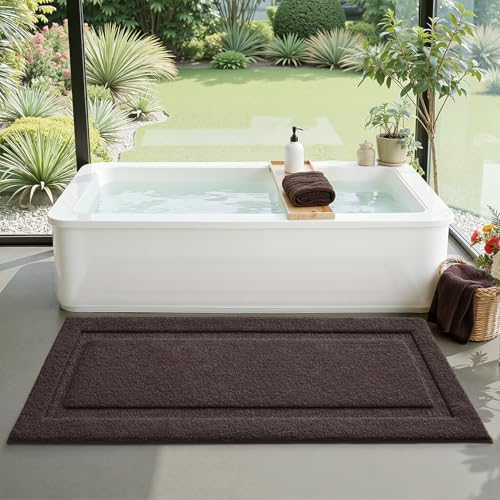 LUMI Ultra Soft Bathroom Runner Rugs, Non Slip Bath Mat 24x60, Brown
