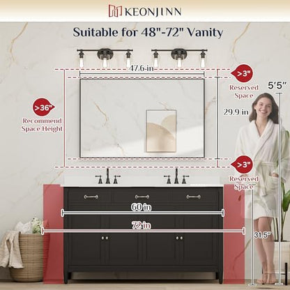 Keonjinn 48x30 Inch Nickel Bathroom Mirror for Over Sink, Rectangular