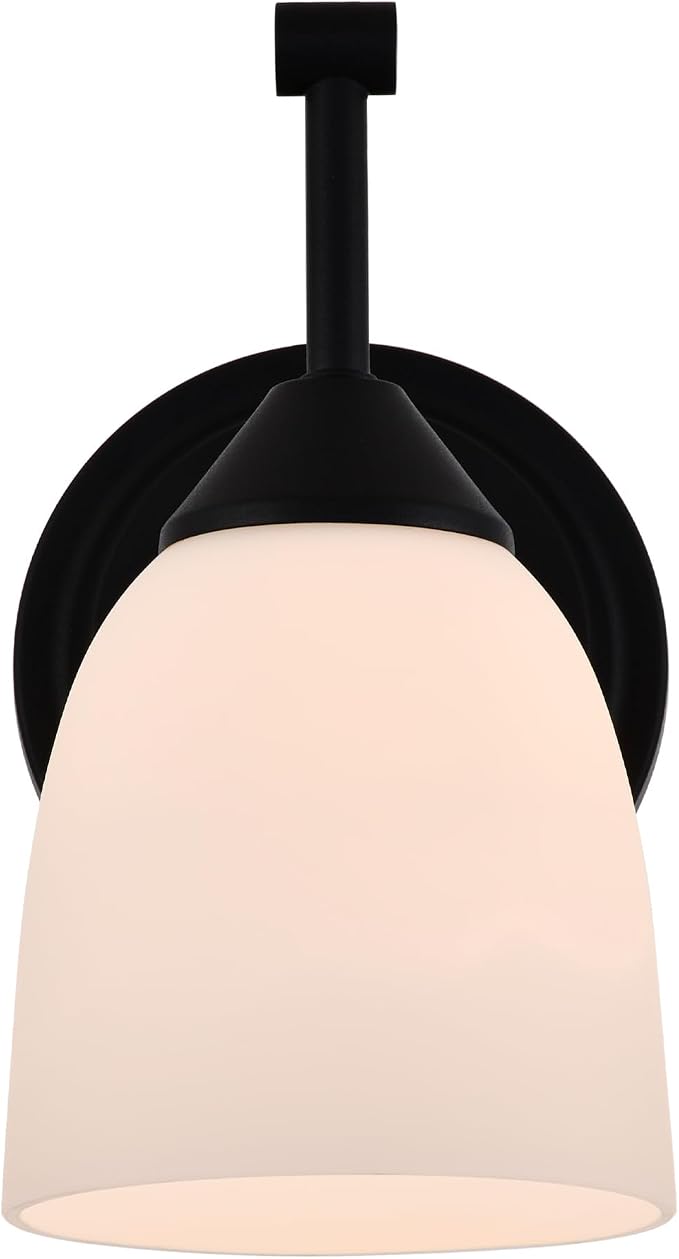 Traditional 1-Light Indoor Black Wall Sconce with Frosted Glass Bathroom Bedroom Hallway, 9.6" H x 5.5" W, Textured Black