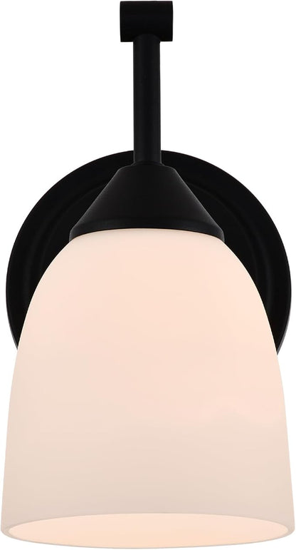 Traditional 1-Light Indoor Black Wall Sconce with Frosted Glass Bathroom Bedroom Hallway, 9.6" H x 5.5" W, Textured Black