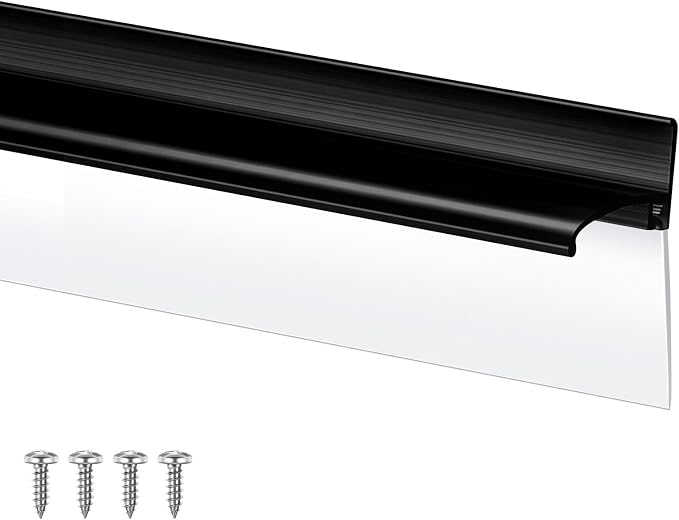 Hicarer 30'' Chrome Framed Shower Door Replacement Drip Rail with Vinyl Sweep, Shower Door Water Deflector with Bottom Seal, Applied Mounting Tape and Screws (Black)