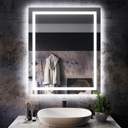 ISKM 36x30 LED Mirror for Bathroom, Front and Back Lit, Anti-Fog, Dimmable