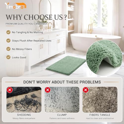 Yimobra Luxury Fluffy Bathroom Rugs, Super Elastic Soft Thick Plush Bath Mat, Non-Slip Water Absorbent, Easier to Dry, Sturdy Shaggy Microfiber Carpet for Bathtub, 32"x 20", Pure Light Green