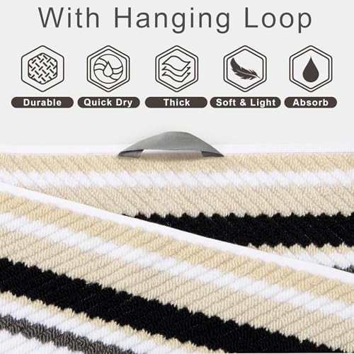 VOOVA & MOVAS Cotton Striped Towels 3 Pack, 100% Cotton, Black
