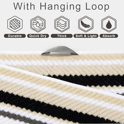 VOOVA & MOVAS Cotton Striped Towels 3 Pack, 100% Cotton, Black