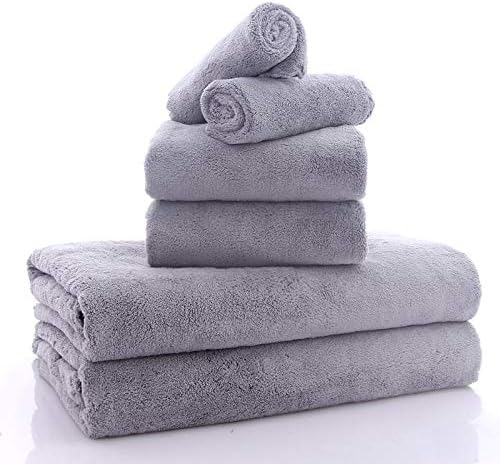 MOONQUEEN Ultra Soft Towel Set - Quick Drying - 2 Bath Towels 2 Hand Towels 2 Washcloths - Microfiber Coral Velvet Highly Absorbent Towel for Fitness, Bathroom, Sports, Yoga, Travel-Grey 6 Pcs