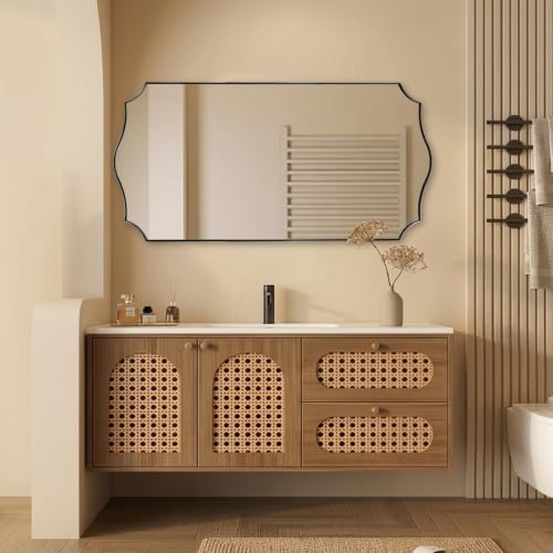 ANDY STAR Brushed Nickel Scalloped Rectangle Mirror, 24x48 Inch Mirror