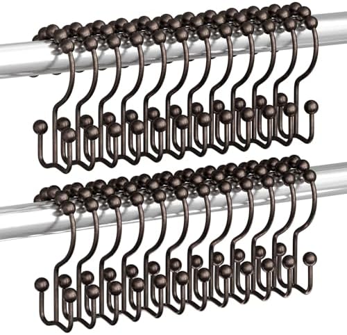Titanker Shower Curtain Hooks Rings, Rust Resistant Metal Double Glide Shower Hooks Rings for Bathroom Shower Rods Curtains, Set of 24 Hooks - Bronze