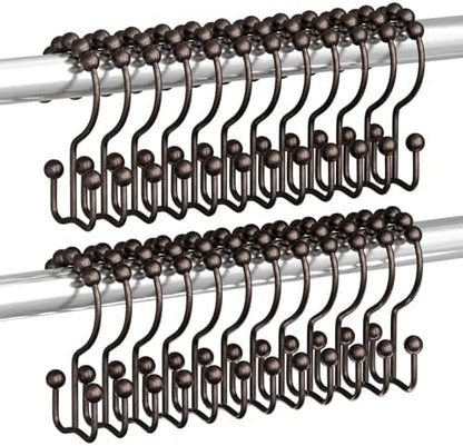 Titanker Shower Curtain Hooks Rings, Rust Resistant Metal Double Glide Shower Hooks Rings for Bathroom Shower Rods Curtains, Set of 24 Hooks - Bronze