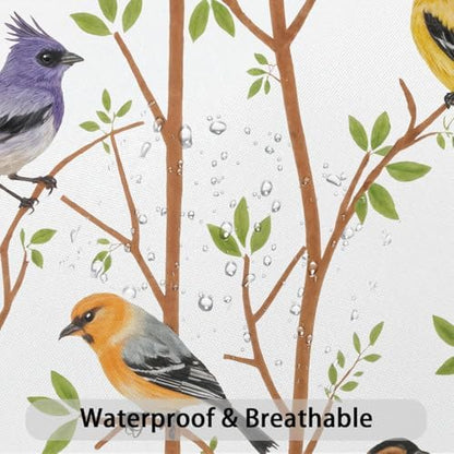 Moonslim Colorful Birds Shower Curtains, Woodland Green Leaves Trees Wildlife Vintage Spring Themed Shower Curtain Set, Fabric Bath Curtain for Bathroom Decor Waterproof Cloth with Hooks 72X78 Inch