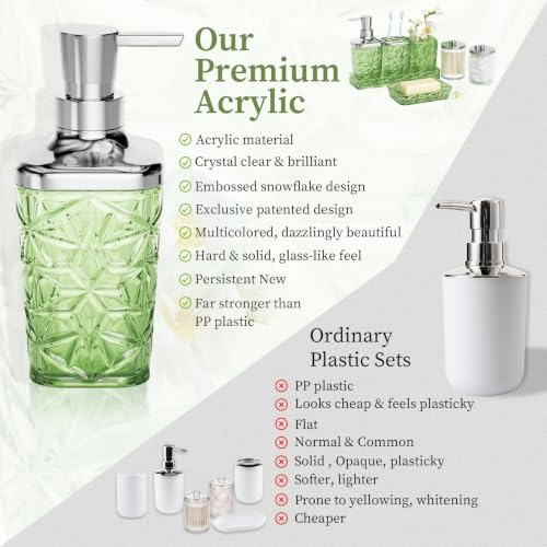 Green Bathroom Accessories Set 7 Pcs, Green Bathroom Sets, Acrylic Soap Dispenser and Toothbrush Holder Set, Qtip Holder Set, Bathroom Sink Set, Gift for Home Apartment