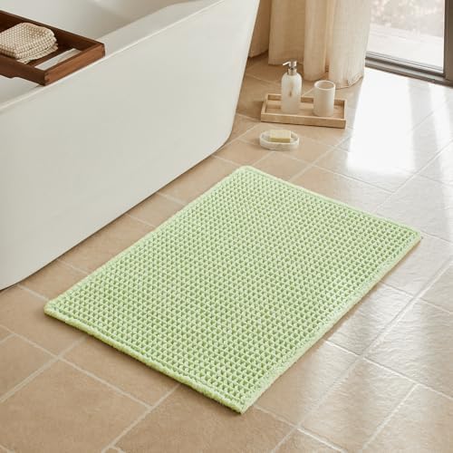 Triohero Waffle Bath Mat, Boho Bathroom Rugs Non Slip Washable, Ultra Soft Super Absorbent Quick Dry Farmhouse Bathroom Decor, 24" x 36", Pale Green