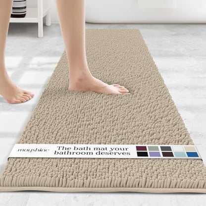 MAYSHINE Runner Plush Shaggy Chenille Bath Mat 71"x31" Extra Soft, Super Absorbent, Non-Slip Bathroom Rug | Fluffy Microfiber, Area Rug Sets for Bathroom Floor, Kitchen, Living Room | Beige