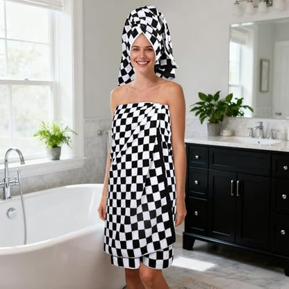 Black and White Towels Set of 8, Cute Checkered Towels for Bathroom Decor