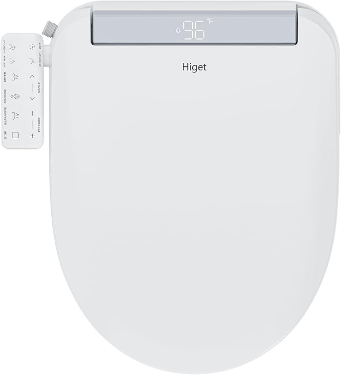 Electric Bidet Toilet Seat for Elongated Toilets, Side Control Panel | Warm Air Dryer, LED Display, Self-Cleaning Nozzle, Rear & Feminine Wash, Soft Close Lid, LED Night Light, Side Control Panel