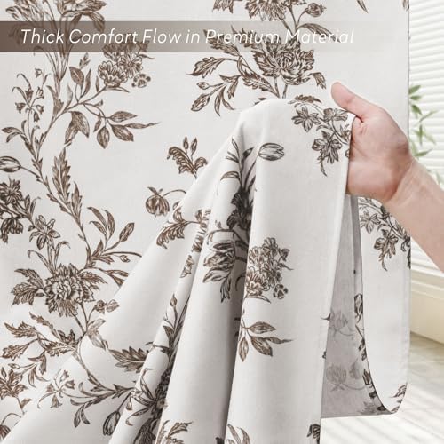Brown Floral Shower Curtain,Vintage Cotton Cottagecore Shower Curtains for Bathroom, 72" W x 72" L