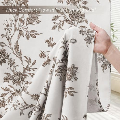 Brown Floral Shower Curtain,Vintage Cotton Cottagecore Shower Curtains for Bathroom, 72" W x 72" L