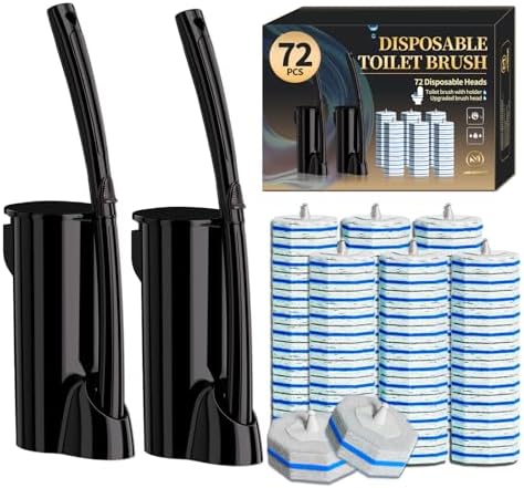 2 Pack Disposable Toilet Brush and Holder Set,Extended Handle with 72 Cleaner Refills Toilet Brush for Toilet Bowl Cleaners,Bathroom Cleaning, Bathtub.Disposable Toilet Cleaning System