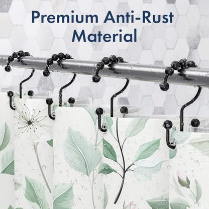 Bathway Shower Curtain Hooks Matte Black Shower Curtain Rings, 12 Pcs Double Hook Shower Curtain Hooks Rings Shower Curtain Hangers Rust Proof, Metal Shower Hooks for Bathroom Shower Curtain Rod