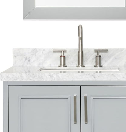 ARIEL Stafford 84-inch Bathroom Vanity with Sink,Solid Wood, 1.5-inch Italian Carrara Marble Countertop, Double Rectangular Porcelain Sink, 5 Soft Closing Doors, 6 Dovetail Drawers, Grey