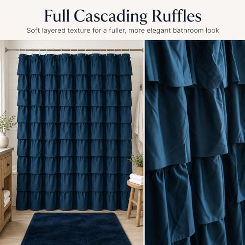 Navy Blue Ruffle Shower Curtain for Bathroom, 72x72 inch, 1 Panel