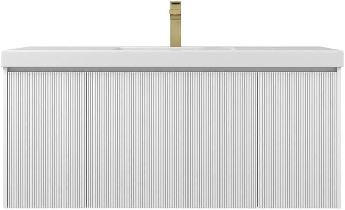 Blossom 48 Inch Floating Bathroom Vanity with Sink | Luxury Solid Plywood Wall Mounted Cabinet | Moisture-Resistant Modern Design | Seamless Acrylic Sink | Soft-Close Drawers | Matte White