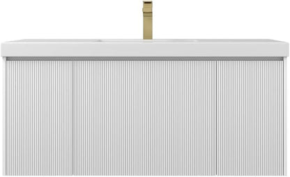 Blossom 48 Inch Floating Bathroom Vanity with Sink | Luxury Solid Plywood Wall Mounted Cabinet | Moisture-Resistant Modern Design | Seamless Acrylic Sink | Soft-Close Drawers | Matte White