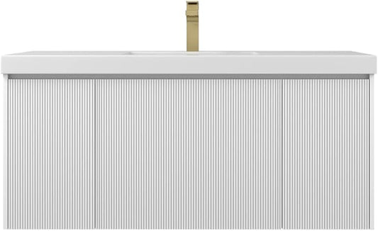 Blossom 48 Inch Floating Bathroom Vanity with Sink | Luxury Solid Plywood Wall Mounted Cabinet | Moisture-Resistant Modern Design | Seamless Acrylic Sink | Soft-Close Drawers | Matte White