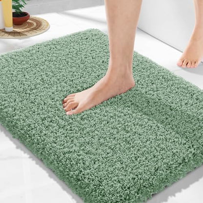 Yimobra Pure Light Green Bathroom Rugs Non Slip Washable, Ultra Soft and Water Absorbent Bath Mats, Plush Fluffy Shower Mat Outside, Microfiber Thick Matts for Bathroom Floor/Sink, 24x17