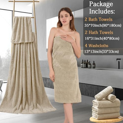 8 Piece Bath Towel Set-2 Oversized Bath Sheets(35"x70"),2 Hand Towels,4 Washcloths-Extra Large Microfiber Towel Sets,Less Lint Highly Absorbent & Quick Dry Bath Towels for Bathroom Gym Pool,Camel