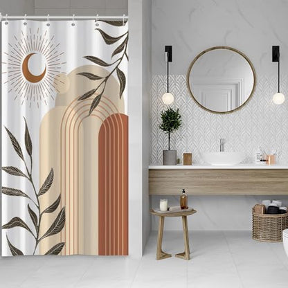 Boho Moon Shower Curtain with Hooks for Bathroom 54x72 Inch
