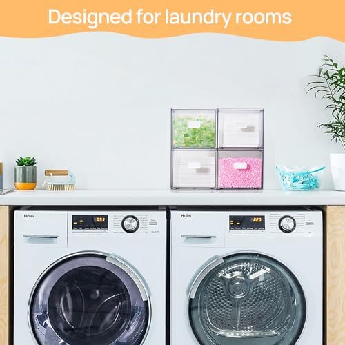 Vtopmart 2 Pack Dryer Sheet Holder and Laundry Pods Container,Clear Stackable Storage Drawers for Washing Powder, Scent Booster Beads, Color Catchers & Wool Balls, Ideal for Laundry Room Organization