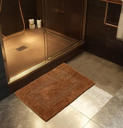 COTTON CRAFT 2 Pack Reversible Bath Mat - Soft Plush Bath Rug -17x24- Mocha