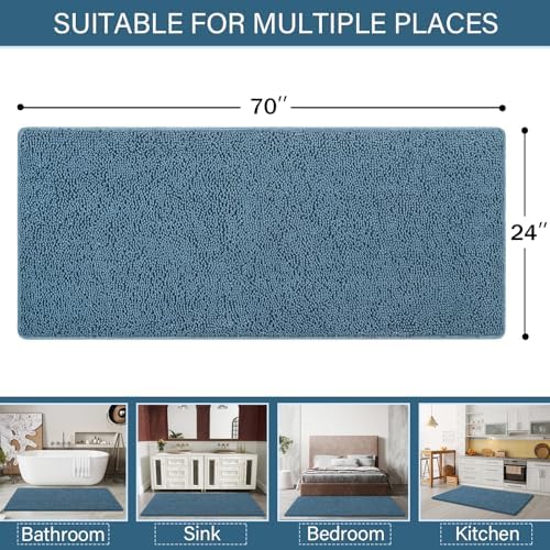 LOCHAS Luxury Bathroom Rug Shaggy Bath Mat 24 x 70 Inch, Denim Blue