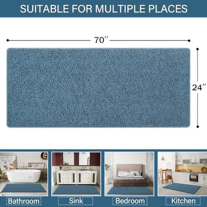 LOCHAS Luxury Bathroom Rug Shaggy Bath Mat 24 x 70 Inch, Denim Blue