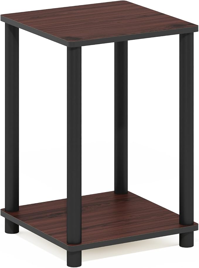 Furinno Turn-N-Tube Toolless Assembly Side Table, 2-Tier Brown End Table with Open Shelf, Night Stand, Bedside Table, for Living Room, Bedroom, Cherry Oak