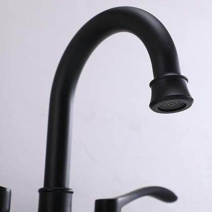 Matte Black Bathroom Sink Faucet, 2-Handle 4 Inch Centerset Lead-Free Modern Commercial, 360° Swivel High-Arc Spout Lavatory Vanity Faucets Set for Sink with Drain & Water Hoses, VALZST050B