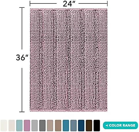 Turquoize Bathroom Rug 24"x36", Absorbent Chenille Bath Rug, Mauve/Rose