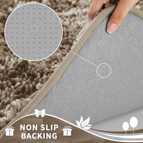 Yimobra Toilet Rugs U Shaped Washable, Extra Thick Soft Absorbent Chenille Contour Bathroom Rugs for Toilet 24x24 Inch, Quick Dry Non Slip Toilet Mat for Bath Floor, Camel
