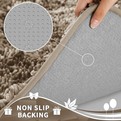 Yimobra Toilet Rugs U Shaped Washable, Extra Thick Soft Absorbent Chenille Contour Bathroom Rugs for Toilet 24x24 Inch, Quick Dry Non Slip Toilet Mat for Bath Floor, Camel